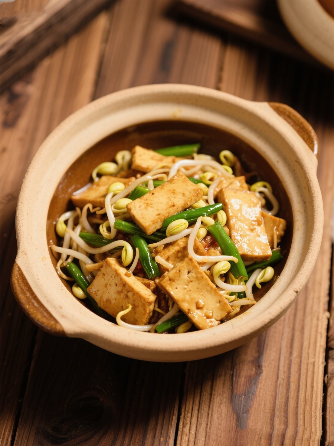 Stir fried bean sprouts with dried tofus